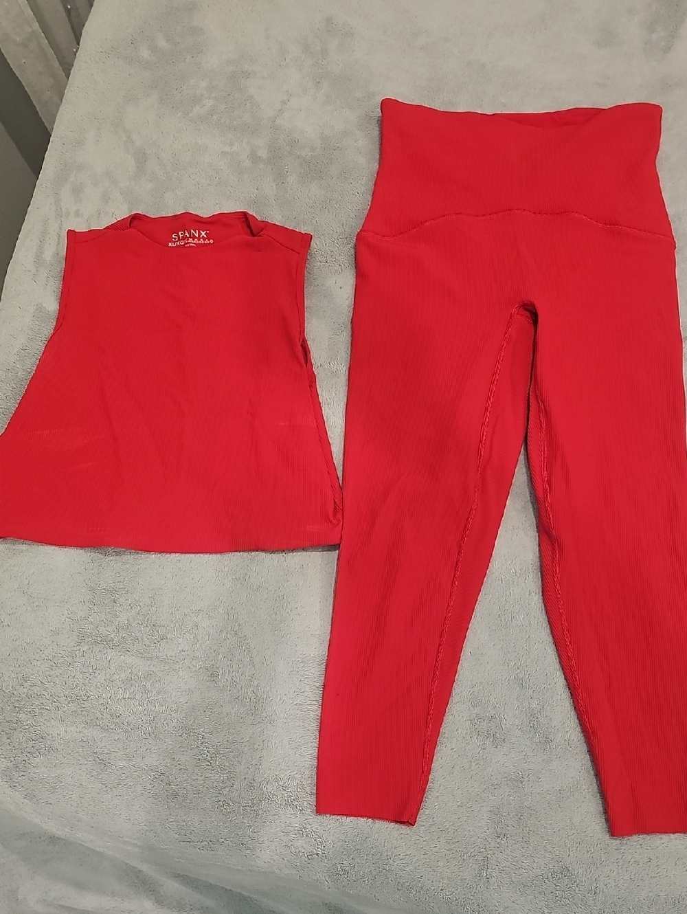 SPANX Red Ribbed Tank and High-Waist Leggings Set